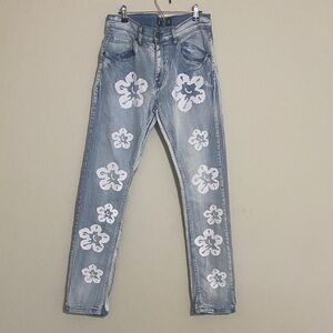 AHD another hype piece Floral Light Blue Jeans men 32x32 casual street wear Y2K